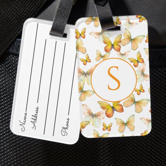 Orange Butterflies Custom Monogram Luggage Tag ラゲッジタグ