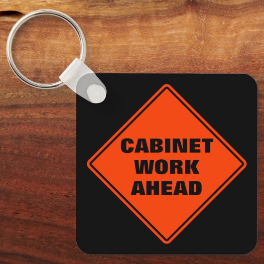Orange cabinet work ahead personalized road sign  キーホルダー (正面)