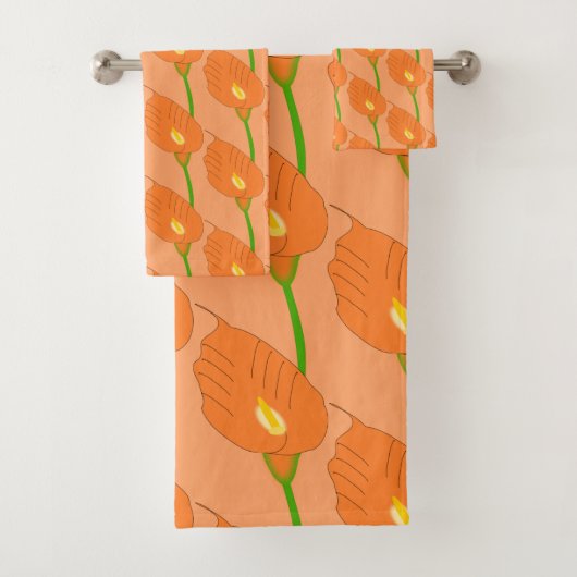 Orange Cala Lily Design バスタオルセット (インサイチュ)