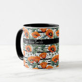 Orange California Poppies Black and White Stripes マグカップ (正面左)
