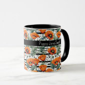 Orange California Poppies Black and White Stripes マグカップ (正面右)