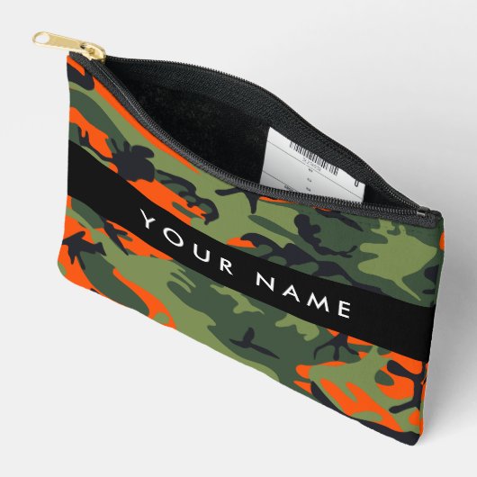 Orange Camouflage Pattern, Your name, Personalize アクセサリーポーチ (見開き)