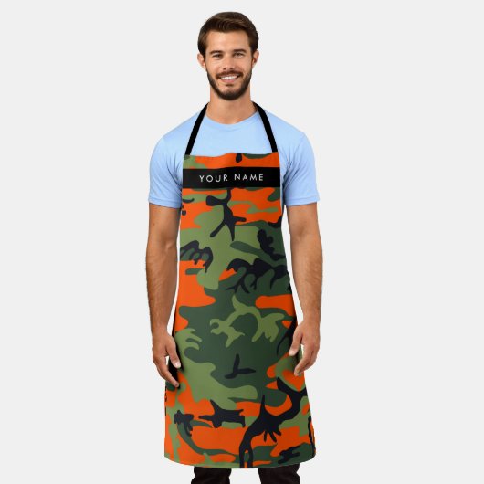 Orange Camouflage Pattern, Your name, Personalize エプロン (着用した状態)