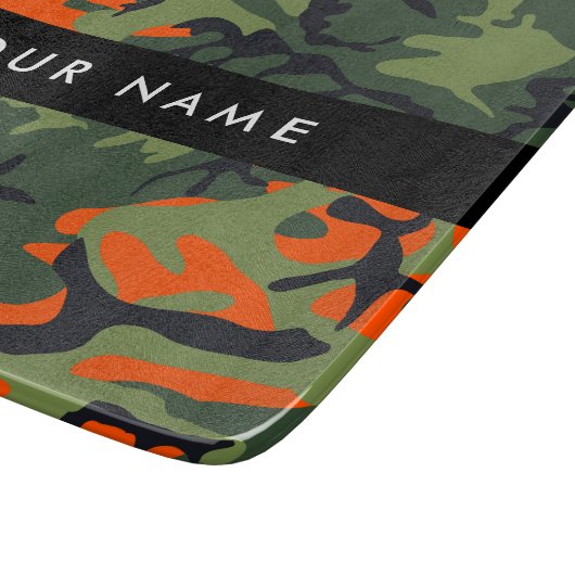 Orange Camouflage Pattern, Your name, Personalize カッティングボード (角)
