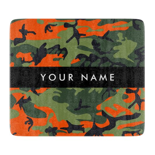 Orange Camouflage Pattern, Your name, Personalize カッティングボード (正面)