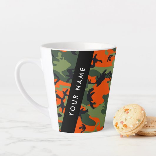 Orange Camouflage Pattern, Your name, Personalize カフェラテマグ (インサイチュ)