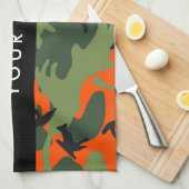 Orange Camouflage Pattern, Your name, Personalize キッチンタオル (四つ折り)