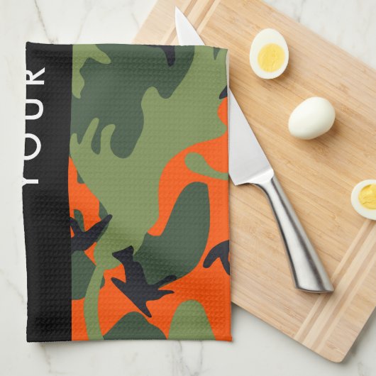 Orange Camouflage Pattern, Your name, Personalize キッチンタオル (四つ折り)