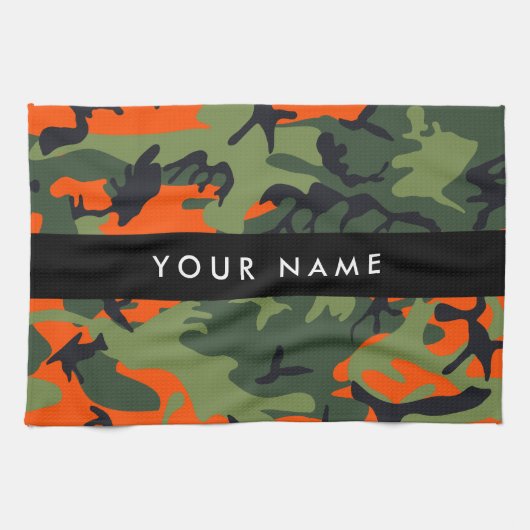 Orange Camouflage Pattern, Your name, Personalize キッチンタオル (横)