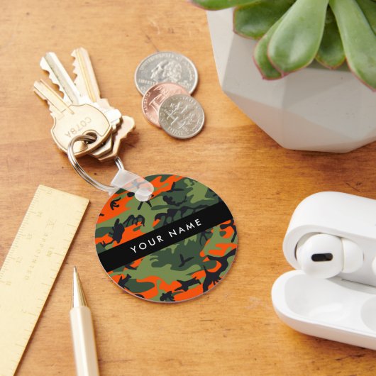 Orange Camouflage Pattern, Your name, Personalize キーホルダー (デスク)