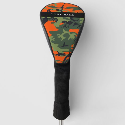 Orange Camouflage Pattern, Your name, Personalize ゴルフヘッドカバー (正面)