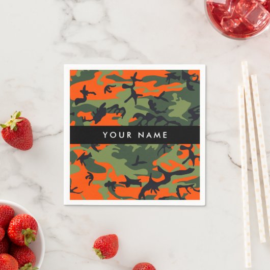 Orange Camouflage Pattern, Your name, Personalize スタンダードカクテルナプキン (インサイチュ)