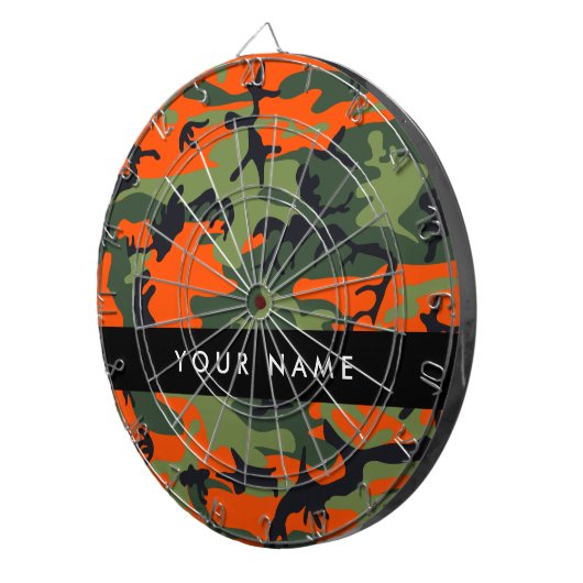 Orange Camouflage Pattern, Your name, Personalize ダーツボード (正面右)