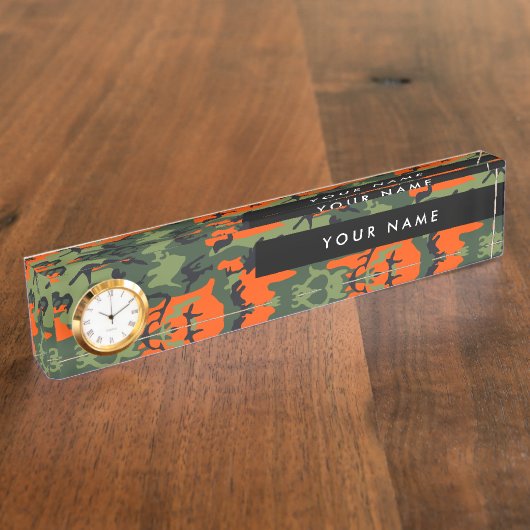 Orange Camouflage Pattern, Your name, Personalize デスクネームプレート (側面)