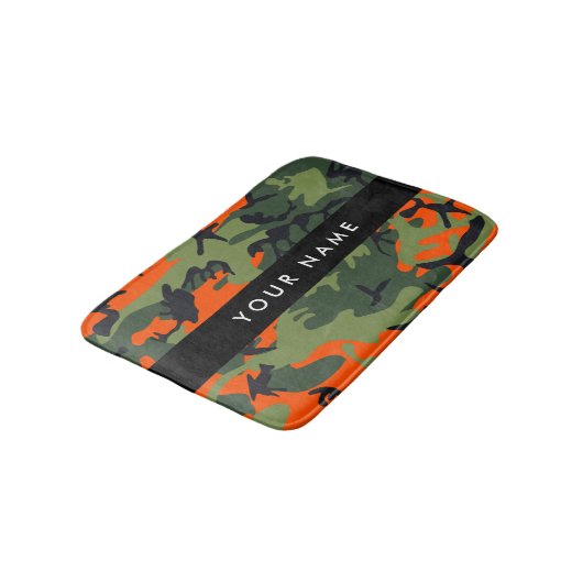 Orange Camouflage Pattern, Your name, Personalize バスマット (アングル)