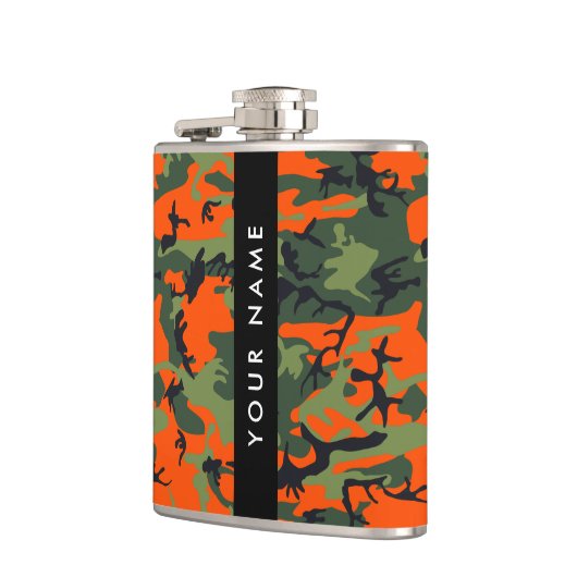 Orange Camouflage Pattern, Your name, Personalize フラスク (左)