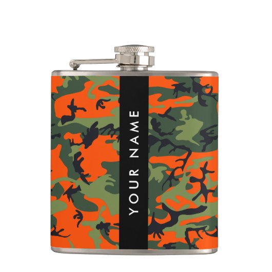 Orange Camouflage Pattern, Your name, Personalize フラスク (正面)