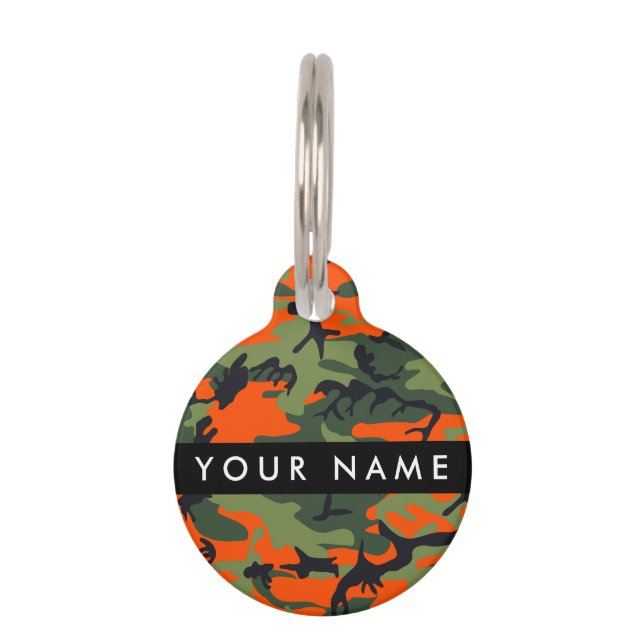 Orange Camouflage Pattern, Your name, Personalize ペット　ネームタグ (正面)