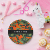 Orange Camouflage Pattern, Your name, Personalize ペーパープレート (パーティー)