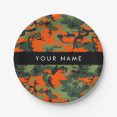 Orange Camouflage Pattern, Your name, Personalize ペーパープレート (正面)