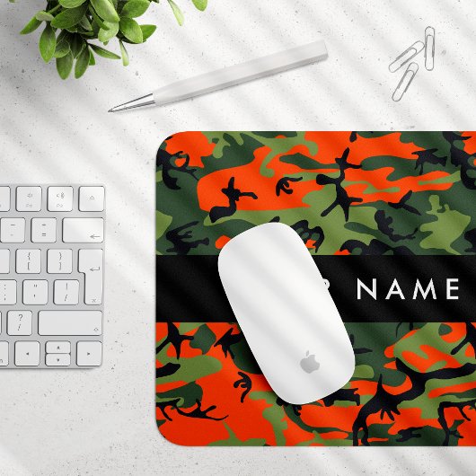 Orange Camouflage Pattern, Your name, Personalize マウスパッド