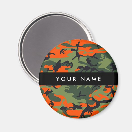 Orange Camouflage Pattern, Your name, Personalize マグネット (正面/裏面)