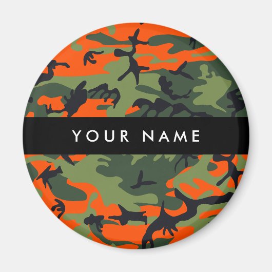 Orange Camouflage Pattern, Your name, Personalize マグネット (正面)