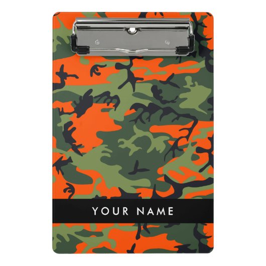 Orange Camouflage Pattern, Your name, Personalize ミニクリップボード (正面)