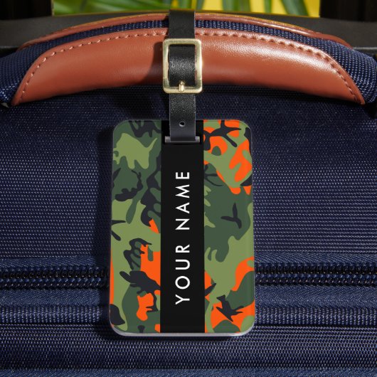 Orange Camouflage Pattern, Your name, Personalize ラゲッジタグ (正面インサイチュ2)