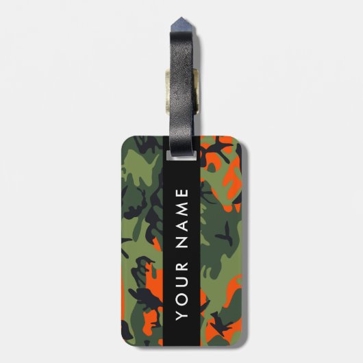 Orange Camouflage Pattern, Your name, Personalize ラゲッジタグ (裏面縦)
