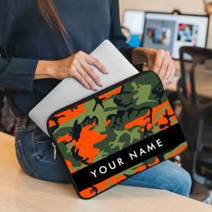 Orange Camouflage Pattern, Your name, Personalize ラップトップスリーブ