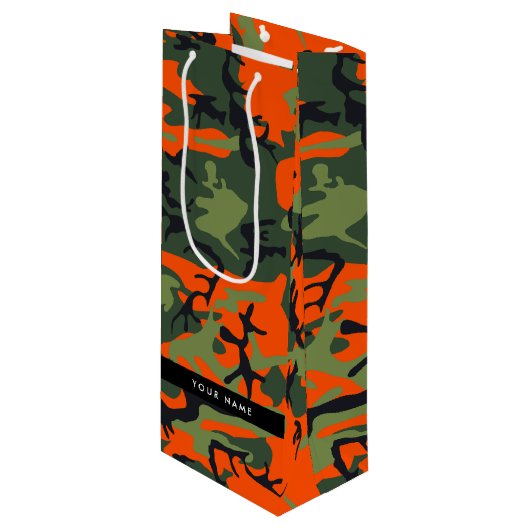 Orange Camouflage Pattern, Your name, Personalize ワインギフトバッグ (正面アングル)