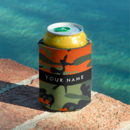 Orange Camouflage Pattern, Your name, Personalize 缶クーラー