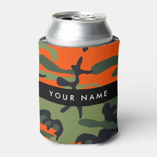 Orange Camouflage Pattern, Your name, Personalize 缶クーラー (缶正面)