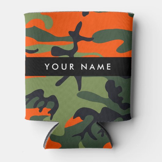 Orange Camouflage Pattern, Your name, Personalize 缶クーラー (正面)
