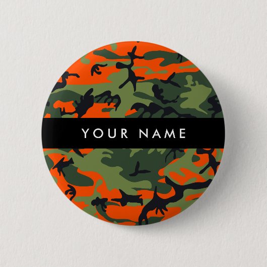 Orange Camouflage Pattern, Your name, Personalize 缶バッジ (正面)