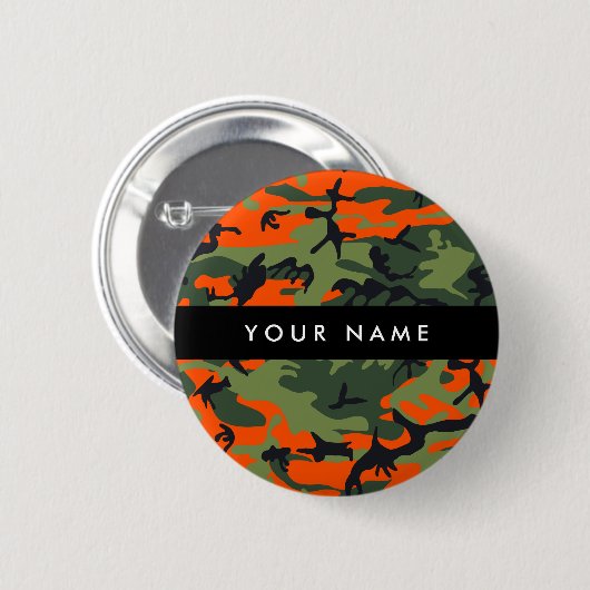 Orange Camouflage Pattern, Your name, Personalize 缶バッジ (正面&裏面)