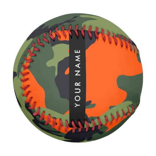 Orange Camouflage Pattern, Your name, Personalize 野球ボール (正面左)
