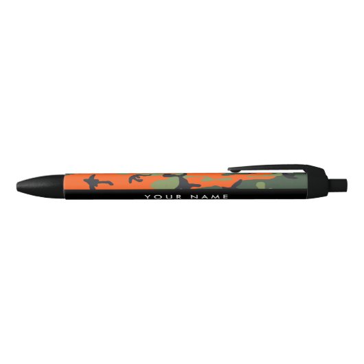 Orange Camouflage Pattern, Your name, Personalize 黒ボールペン (トップ)