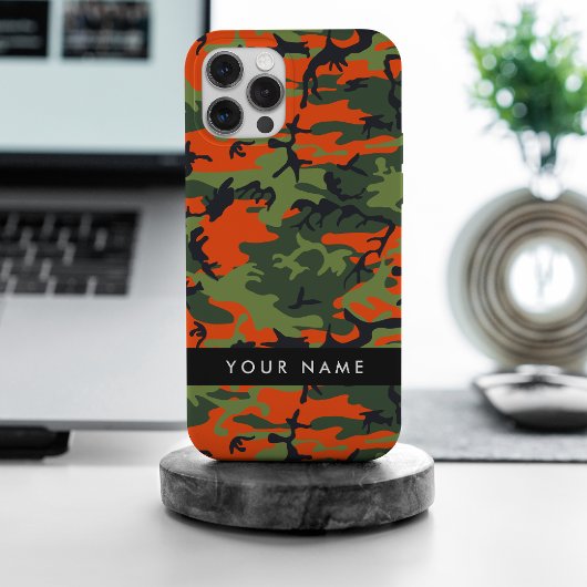 Orange Camouflage Pattern, Your name, Personalize iPhoneケース