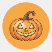 Orange Cartoon Jack O Lantern Pumpkin Halloween ラウンドシール (正面)
