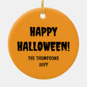 Orange Cartoon Pumpkin With Custom Text Halloween セラミックオーナメント (裏面)
