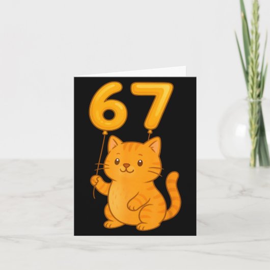 Orange Cat 67 Meme Six Seven Balloon Funny Gen Alp カード (正面)