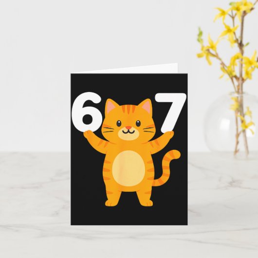 Orange Cat 67 Meme Six Seven Funny Cat Lover  カード (黄色い花)
