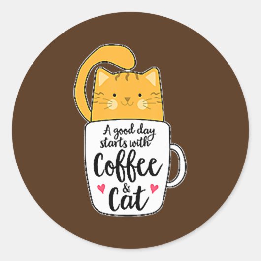 Orange Cat Coffee Cute  ラウンドシール (正面)