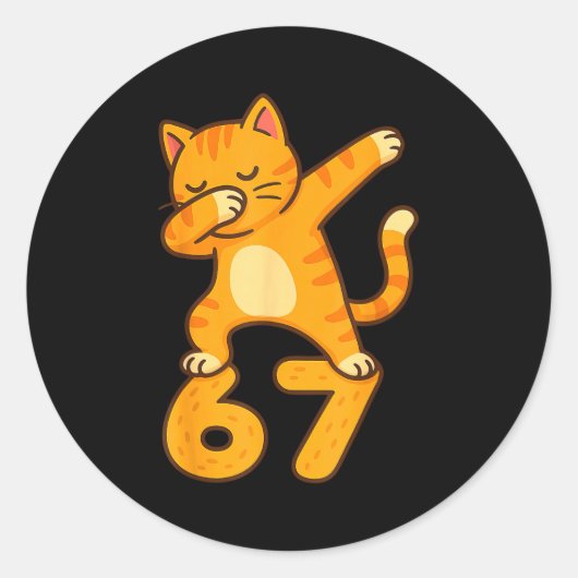 Orange Cat Dabbing Funny 67 Six Seven Meme ラウンドシール (正面)