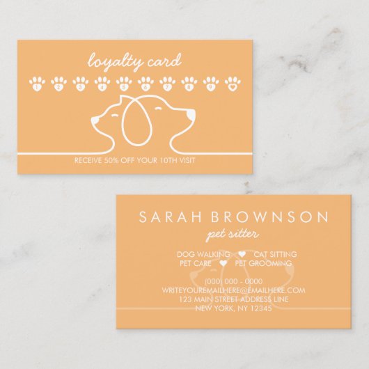 Orange Cat Dog Paw Loyalty Discount Design 名刺 (正面/裏面)