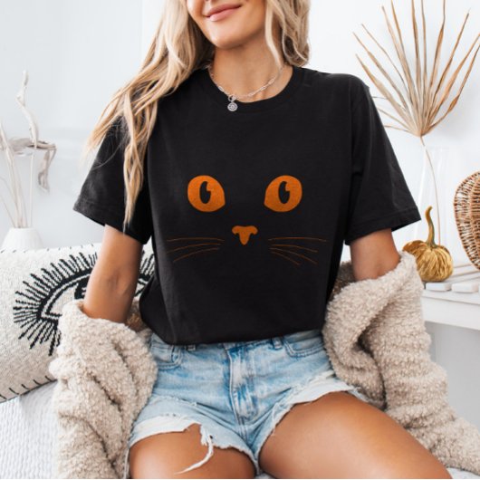 Orange Cat Face Spooky Cute Minimalist Halloween Tシャツ