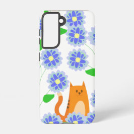 Orange Cat Floral Samsung Galaxy Case – White S21ケース