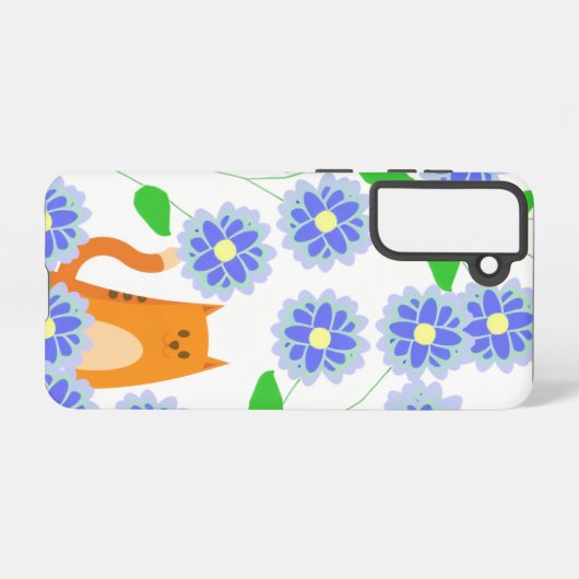 Orange Cat Floral Samsung Galaxy Case – White Samsung Galaxyケース (裏面横)